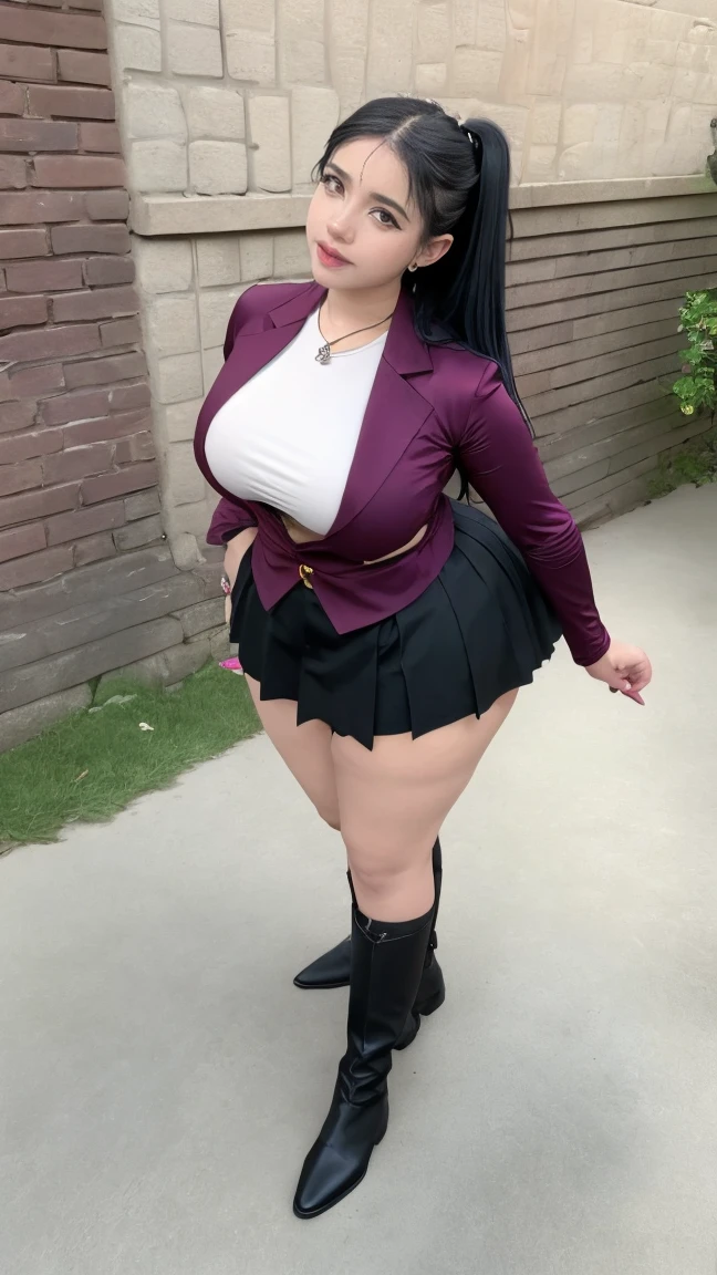 modelo mexicana solo fans (Enid Wong), brunette up to 18 years old, una figura seductora vestida con un ((erotic provocative schoolgirl costume)), that embraces her voluptuous athletic body. Curvy Muscular, figura musculosa y prominente en forma de reloj de arena, enormous droopy breasts, Ella se para con confianza, contrapostto mostrando su enorme ((Toned thighs and legs that are accentuated by the short skirt)) que apenas los cubre. (Her attractive body type is evident even through the thin fabric of the costume.., Sugiriendo una rigurosa rutina de ejercicios y un estilo de vida de lujo.. Her facial expression was one of anticipation of a seductive devilish smile.., sus ojos brillantes se fijan en el espectador mientras posa juguetonamente con una regla, hinting at the naughty schoolgirl fantasy she embodies, dos colas de caballo. y gafas, El fondo de una sala de clases de la escuela., drawing attention to her curves and inviting the viewer to imagine the scenarios in which this seductive figure could participate... alta calidad, UHD, Soft Magazine Professional 16k Photoshoot.