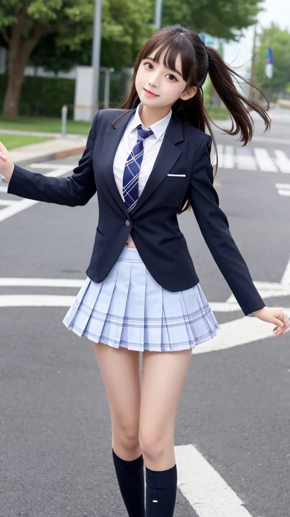 cute、high school girl、Idol、uniform、blazer、mini skirt、See-through、Fluttering in the wind