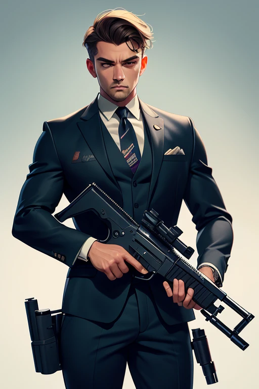 holding a gun,set a target,shoot,Agent,men's suits,masterpiece,best quality,super fine illustration