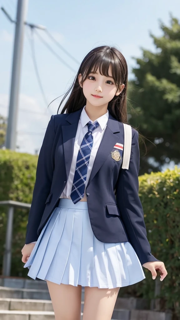 cute、high school girl、Idol、uniform、blazer、mini skirt、See-through、Fluttering in the wind