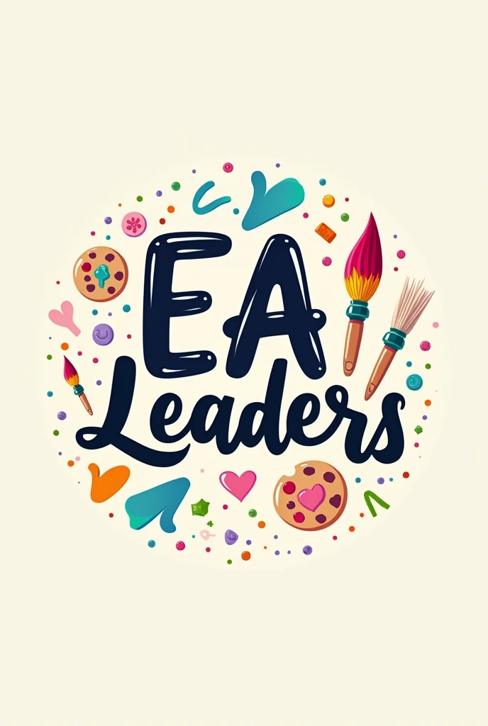 Logo written with the words 'EA Leaders' and things that refer to art in a cute and simple way