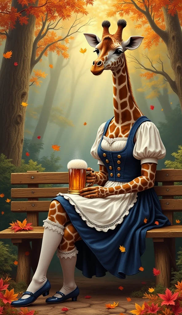 High-quality realistic acrylic art, vivid colors, araffe sitting on a bench with a mug of beer in her hand, octoberfest, amouranth, better known as amouranth, jessica nigri, holding beer, a sexy maid in a magical forest, irina nordsol kuzmina, alexa grace, drinking beer, holding a beer, mia kischner, beer, full length and white stockings. Legs spread wide revealing his panties. 