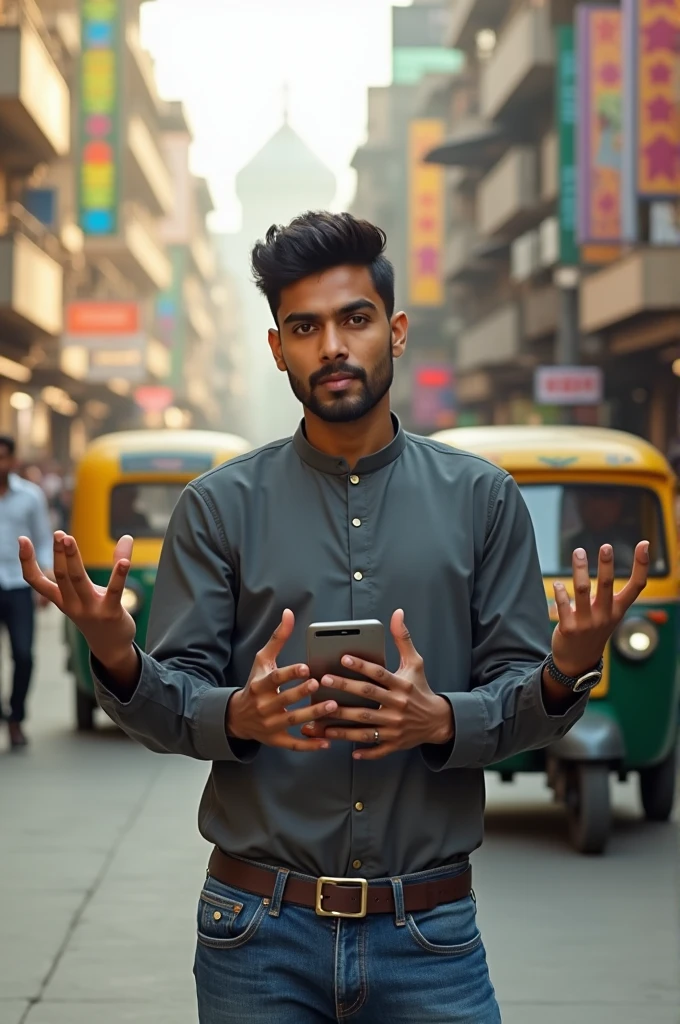 A young Indian modern man with normal four hands instead of two
