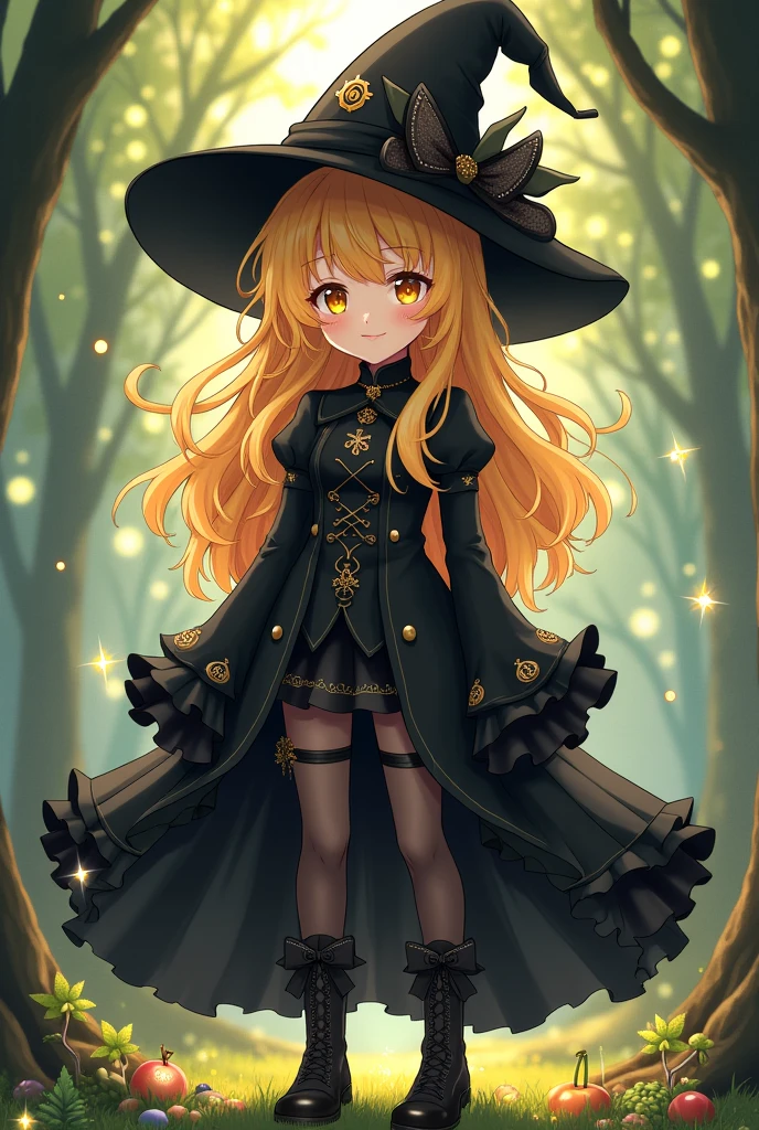 Marisa Kirisame&#39;s appearance: She wears black clothing that is both a magician&#39;s and hides dirt.。 Blonde hair with frills、large black hat、Characteristics include drawers etc.。  
