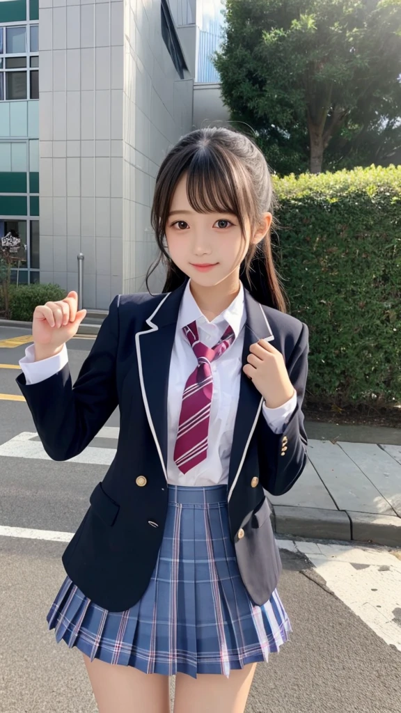 cute、high school girl、Idol、uniform、blazer、mini skirt、See-through、Fluttering in the wind