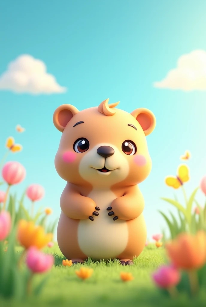 cute 3D mascot greater capybara, 3d chibi style, simple cute, kawai