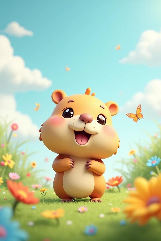 cute 3D mascot greater capybara, 3d chibi style, simple cute, kawai