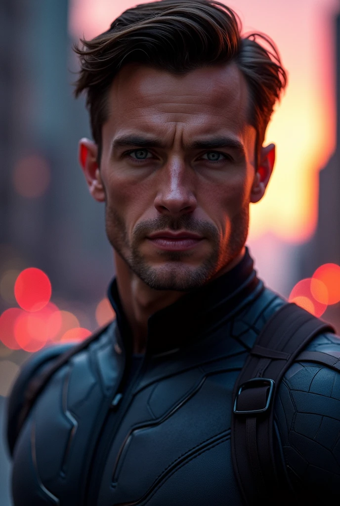 A muscular man, ripped abs, standing in New York cityscape, full body shot, (best quality,4k,8k,highres,masterpiece:1.2),ultra-detailed,(realistic,photorealistic,photo-realistic:1.37),cinematic lighting,dramatic pose,chiseled jawline,piercing eyes,rugged features,urban environment,skyscrapers in background,street scene,gritty realism,warm color tones