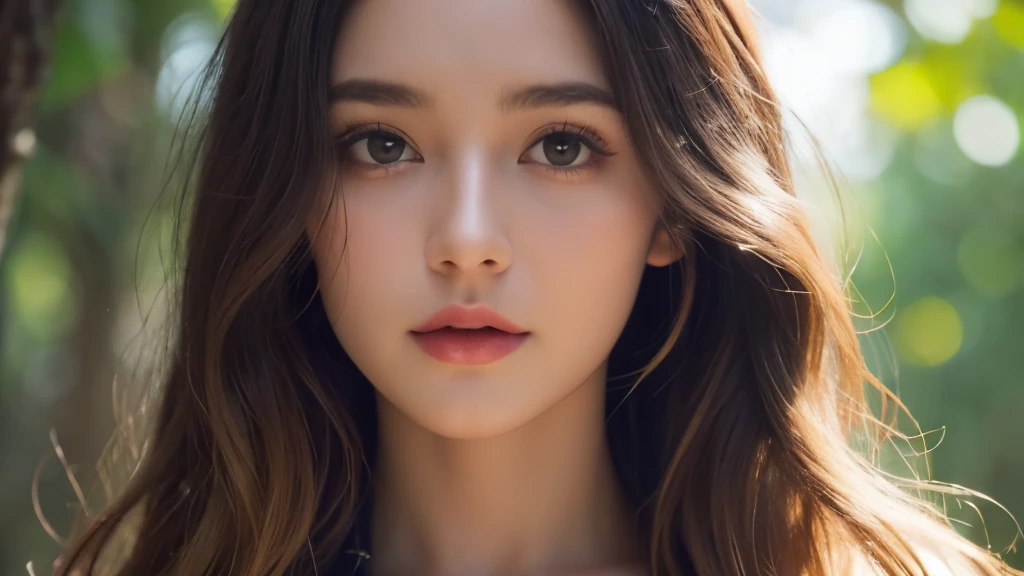 a beautiful young woman with hippie-style hair and dress, detailed eyes and lips, cinematic 8K resolution, photorealistic, shine body,