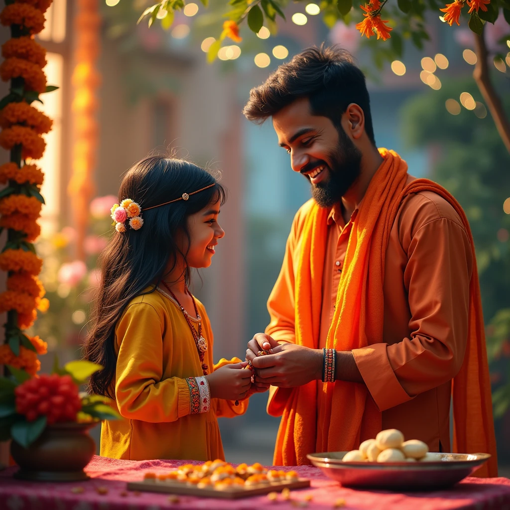 A muslim girl tying a Rakhi to a hindu men on rakshabandhan festival