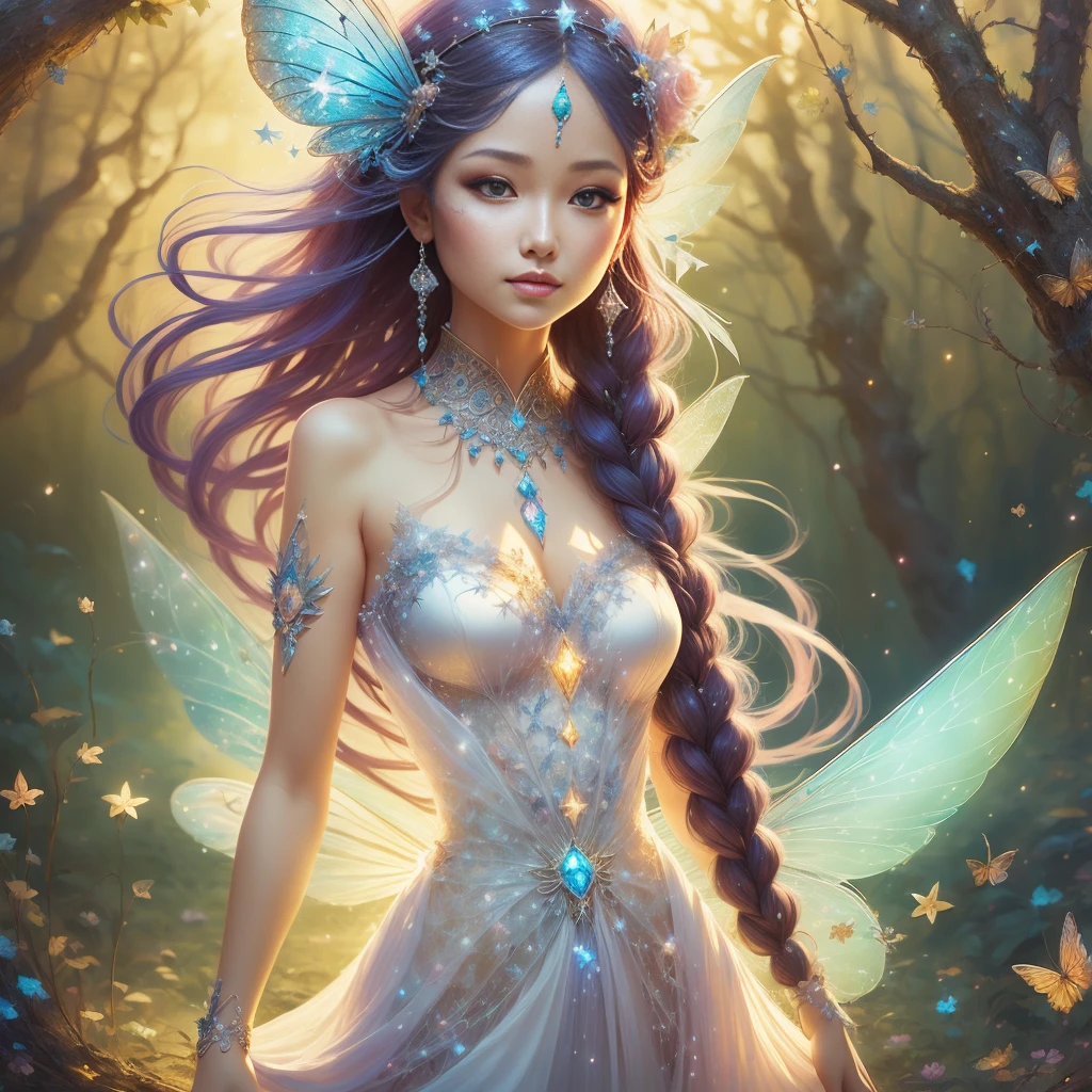 Close-up of a woman wearing a dress with a fairy costume., Star Fairy, Beautiful fantasy anime, Anime fantasy illustration, Fantasy-style anime, Fantasy art style, Anime Princess, Cute anime waifu in a nice dress, Anime fantasy artwork, Magical Girl Portrait, Fairy Core, 2. 5 d cgi Anime fantasy artwork, Beautiful fairy, White Anime Barbie