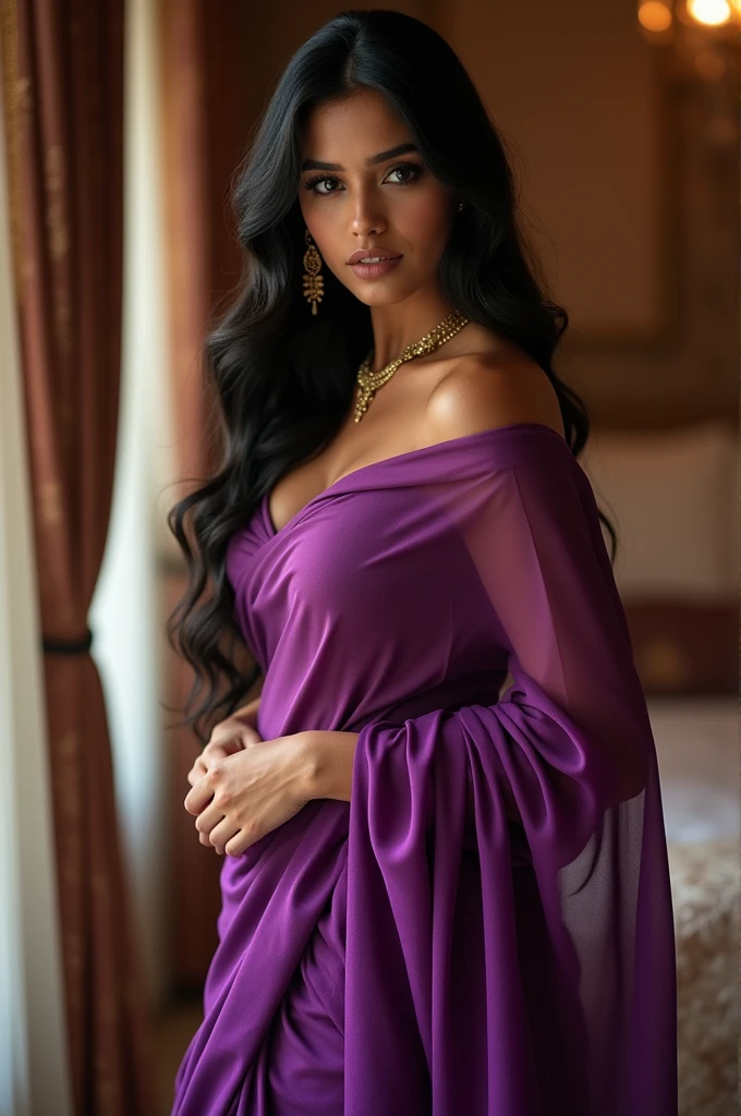 a woman in a purple sari posing for the camera, indian super model, indian goddess, provocative indian, beautiful sexy woman photo, very large bosum, beautiful shape of face and body, really large bosum, style of beautiful body, hindu, beautiful woman body, attractive feminine curves, desi, voluptuous figure, femalev beauty, large bosum
(masterpiece, best quality:)
A Russian most beautiful super model
in a very transparent tight colour, purple Saree ,a very large hot body ,beautiful covered,shape of body , beautiful model shape face,look like, a Angel,mai yoneyama, very Bigger Nepal, births
Beautiful black eyes, very long black hair, and face Dimples with a body, attractive,look and showing in full body in without any costume,saree in bedroom attractive Looks for picture
HD quality image and realistic photo
Generate more like this with differentLooks,and where in transparent tight colour, purple Saree,a very large hot body ,and beautiful covered,shape of body , beautiful