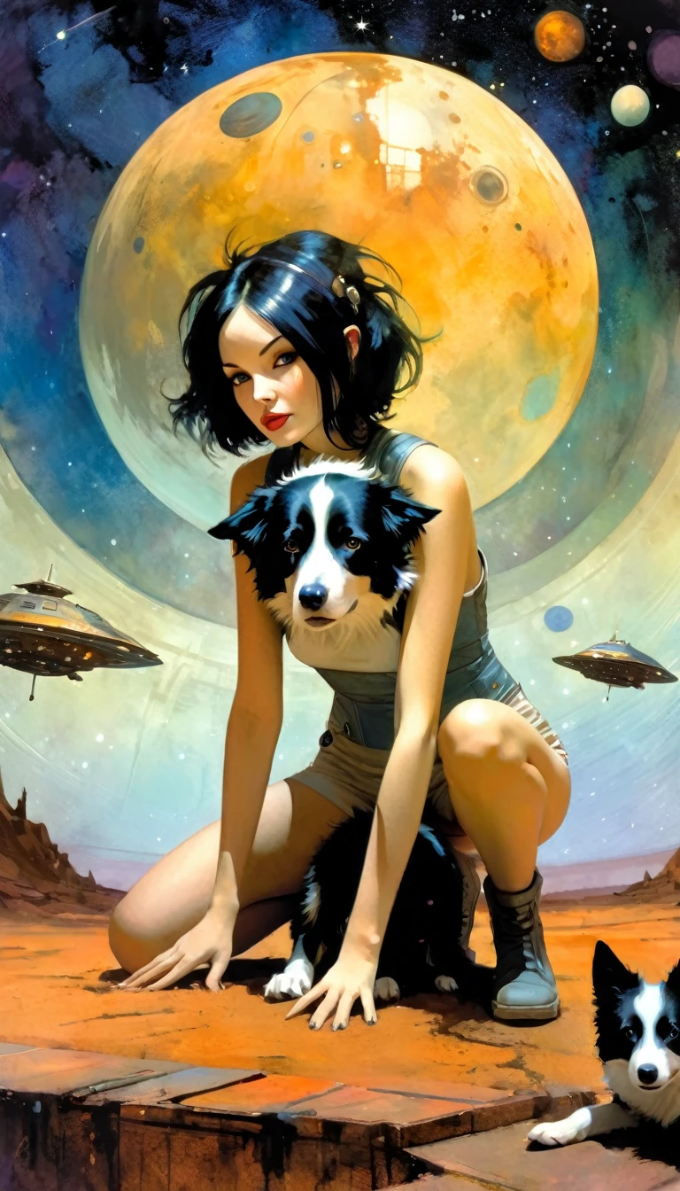 sexy astronaut girl and border collie dog, astronaut, on the ground sitting in front of his spaceship, stars, magic,(best quality, 4k, 8k, high resolution, masterpiece: 1.2), ultra-detailed, (realistic, photorealistic, photorealistic : 1.37),eroticism, sexy, black and white image, between shadows, oil painting, chiaroscuro, sensual, dramatic lighting, moody atmosphere, photorealistic, intricate details, masterpiece, ultra-detailed, high quality, 8k, best quality, realistic, cinematic, dark and brooding, expressionistic, powerful composition, emotional impact, art inspired by Bill Sienkiewicz and Dave McKean intricate details, vivid colors, sharp focus, professional, Dave McKean artwork, surreal oil touch, oil painting style, portrait, woman, beautiful detailed eyes, beautiful detailed lips, dreamlike atmosphere, game of shadows, soft lighting, fun pose, dark tones, ethereal background, fantasy elements, texture, layered composition. {{{,nsfw,speech bubble,sexy nude, {{{,{pussy,spread her pussy,cum,cum on pussy,masterbation,straddling,y}}},cute,ultra detailed skin,sketch}}}, ,}}}, art inspired by Bill Sienkiewicz and Dave McKean
