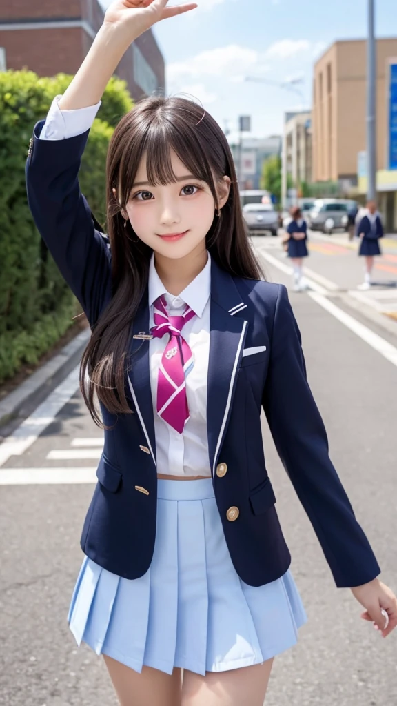 cute、high school girl、Idol、uniform、blazer、mini skirt、See-through、Fluttering in the wind