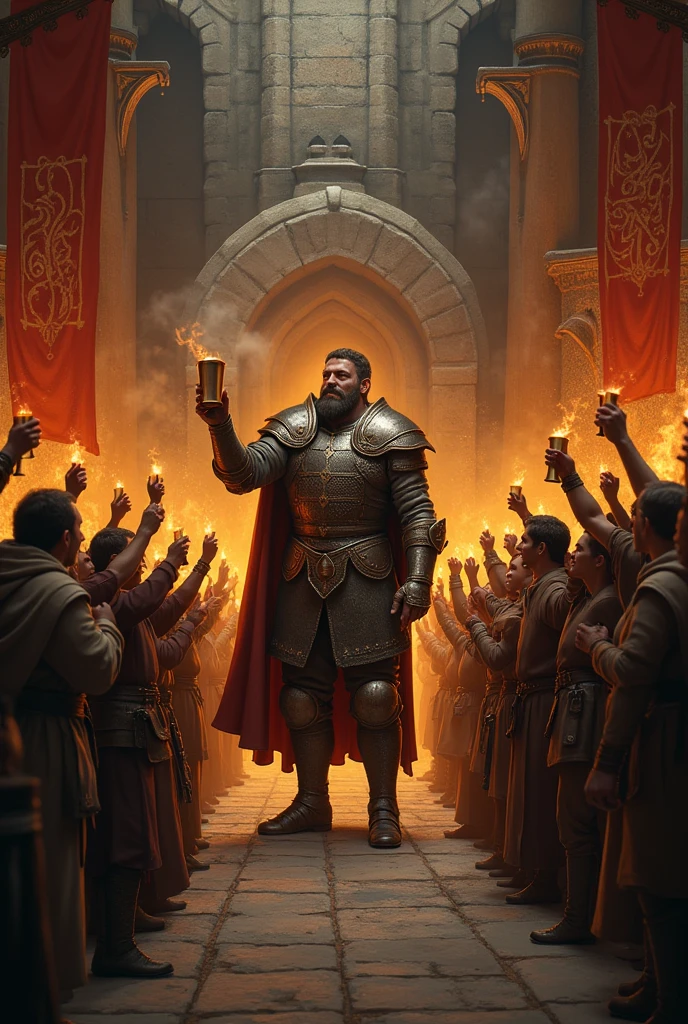 draw beowulf being cheered by many people