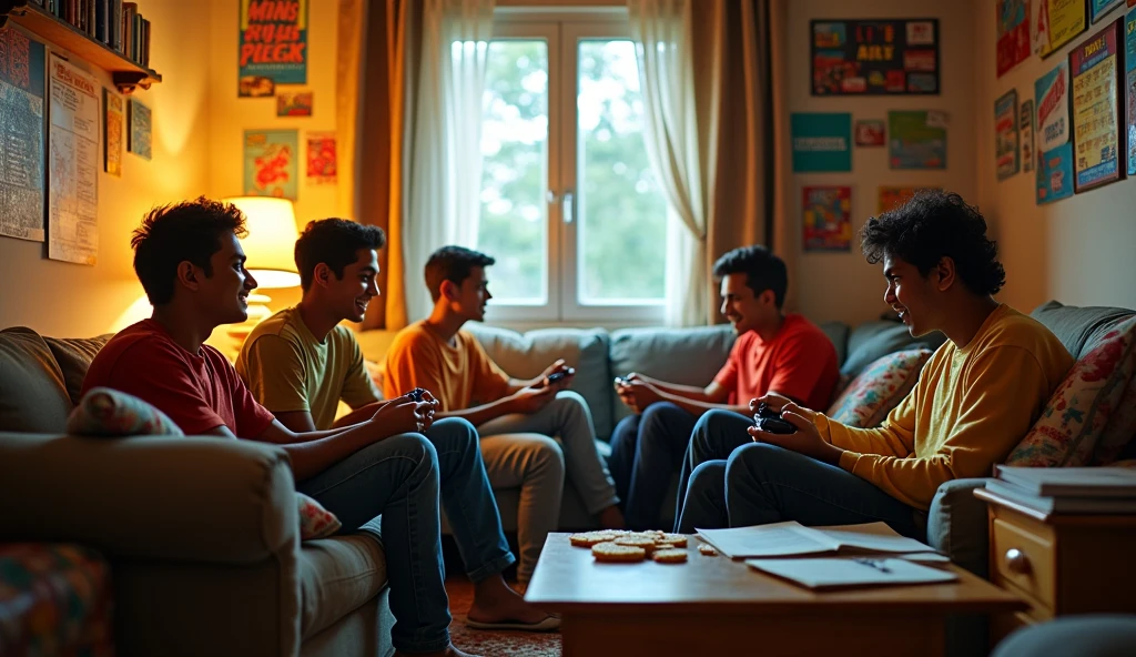 4 indian boys roommate three boys enjoy and one boy study image
