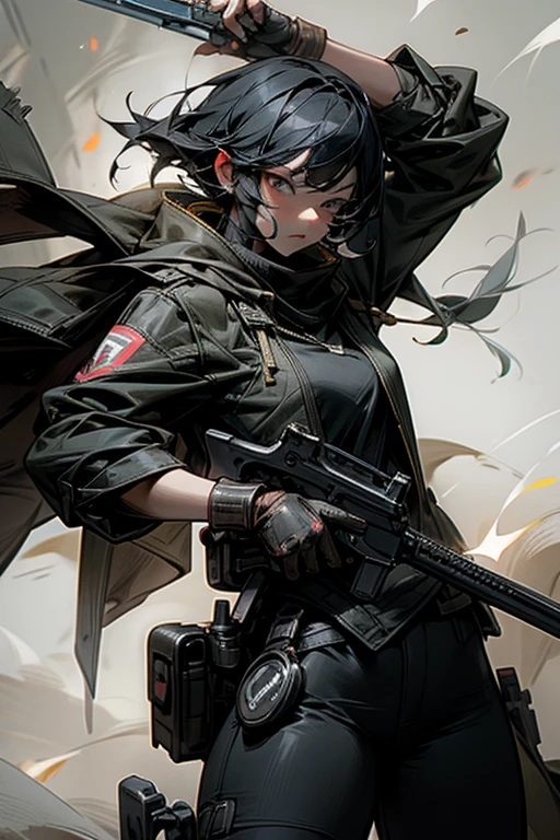 Point the gun at the opponent and fire.,masterpiece,best quality,superfine illustration,BREAK Agent,