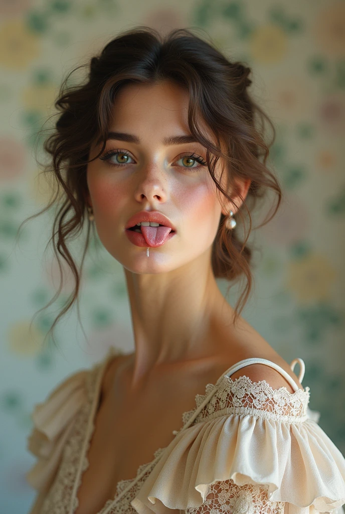 (GeGe:1.9), (woman), (brunette), (brown eyes), (freckles:1.5), score_9, score_8_up, score_7_up, Realistic, (masterpiece:1.4, best quality), (intricate details), unity 8k wallpaper, ultra detailed, (pastel colors:1.3), (lace) underwear and corset, beautiful and aesthetic, 1girl, detailed, solo, Victorian mansion