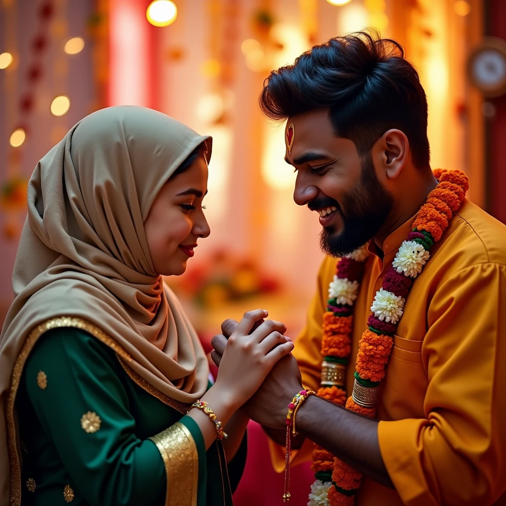 একটি মুসলিম সুন্দর ছেলে নিজের বউকে খাবার খাওয়াছে