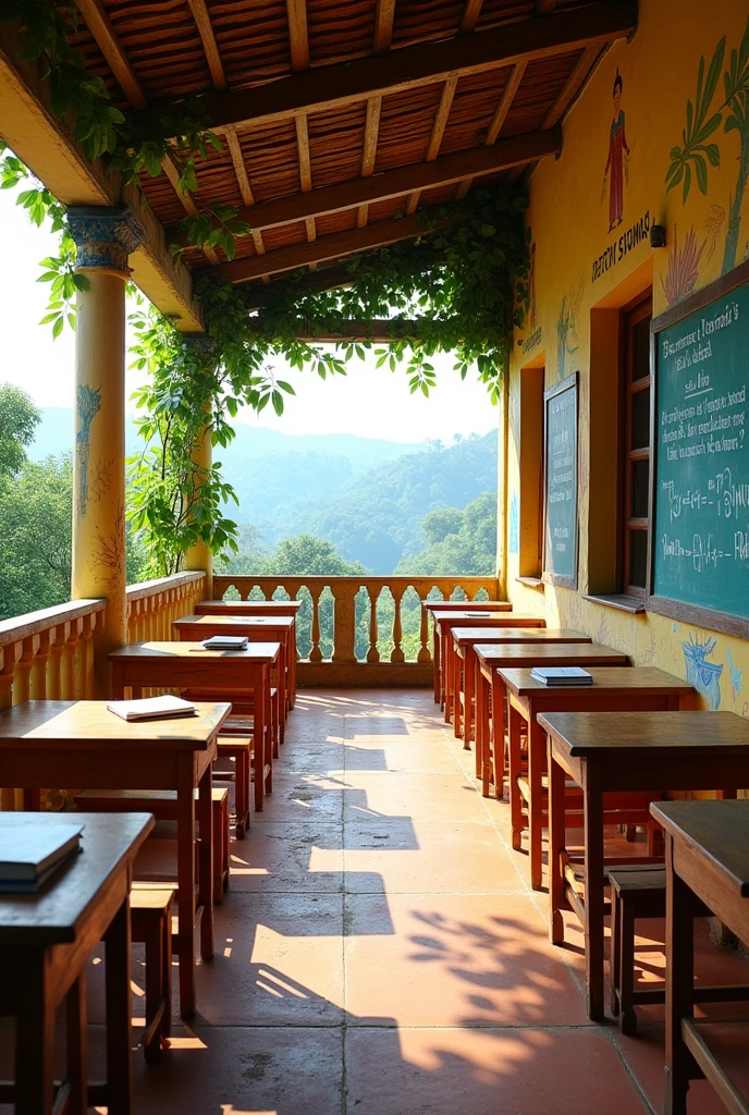 Indian college classroom outside varanda no person only 