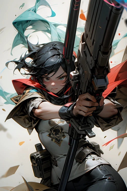 masterpiece,best quality,superfine illustration,BREAK Aim the gun at the opponent and fire