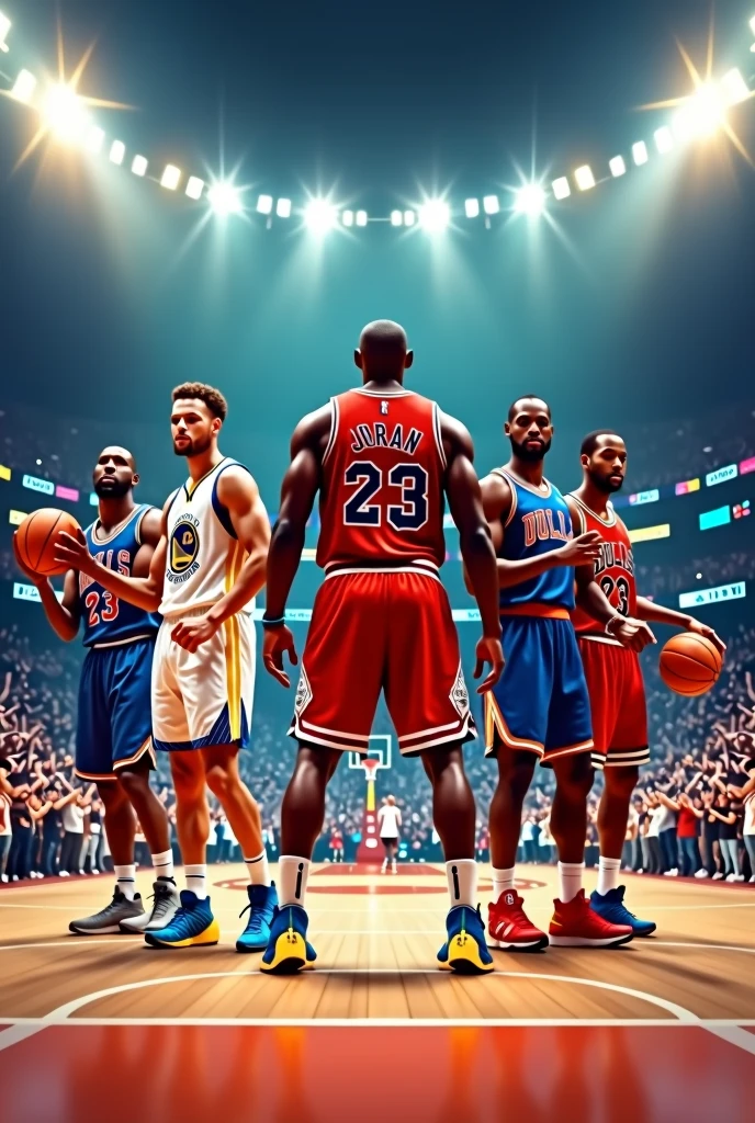 stephen curry beside lebron james beside kevin dourant beside michael jordan beside Kobe Bryant