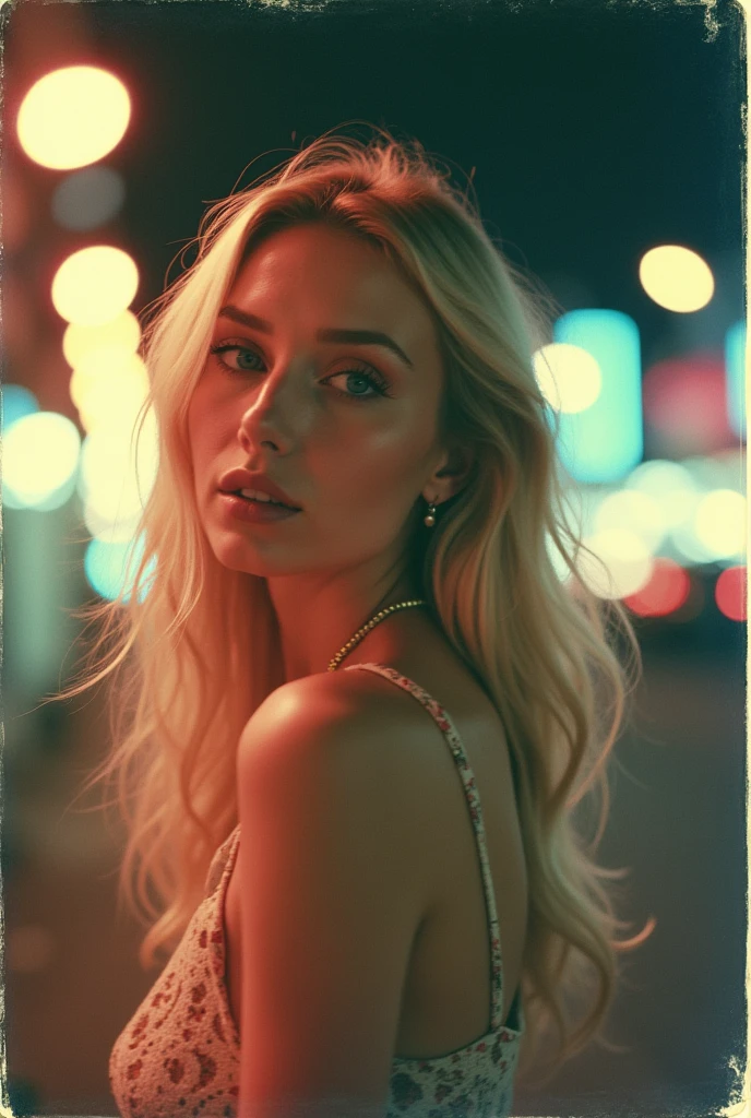 polaroid photo, night photo, photo of 24 y.o beautiful woman, pale skin, bokeh, motion blur