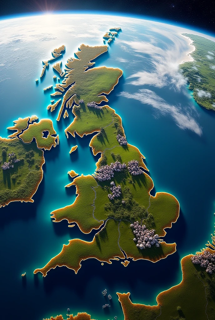 Map of the England on earth from space