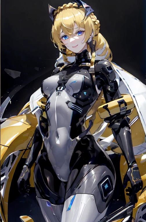 Super detailed, masterpiece, Highest quality, UB1MO,
(alone:1.3), Argentina, (Black Theme:1.5), Android, Machinery Parts,
Full Body Shot,
In-person audience,
A kind smile, A light smile,
One person, blue eyes, long Blonde, French Braid, bangs, Medium chest, Long Hair, Blonde,
Sleeveless dress,