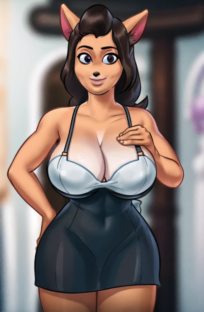 best qualityer, work of art, they originalized us, bandicoot ears, maid dress, large breasted, love hotel, ssmile, Dog Collar, both hands squeezing the left breast,