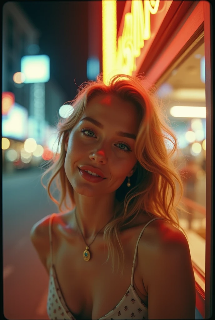 polaroid photo, night photo, photo of 24 y.o beautiful woman, pale skin, bokeh, motion blur