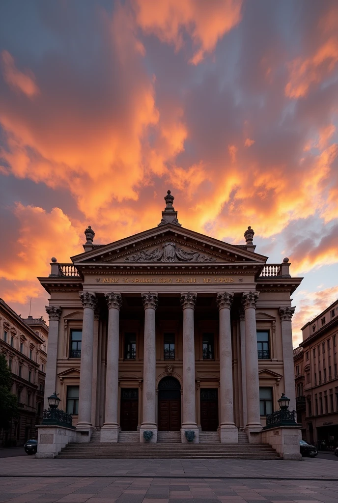 Vue de face de la banque d'Espagne sur une ciel naguère 