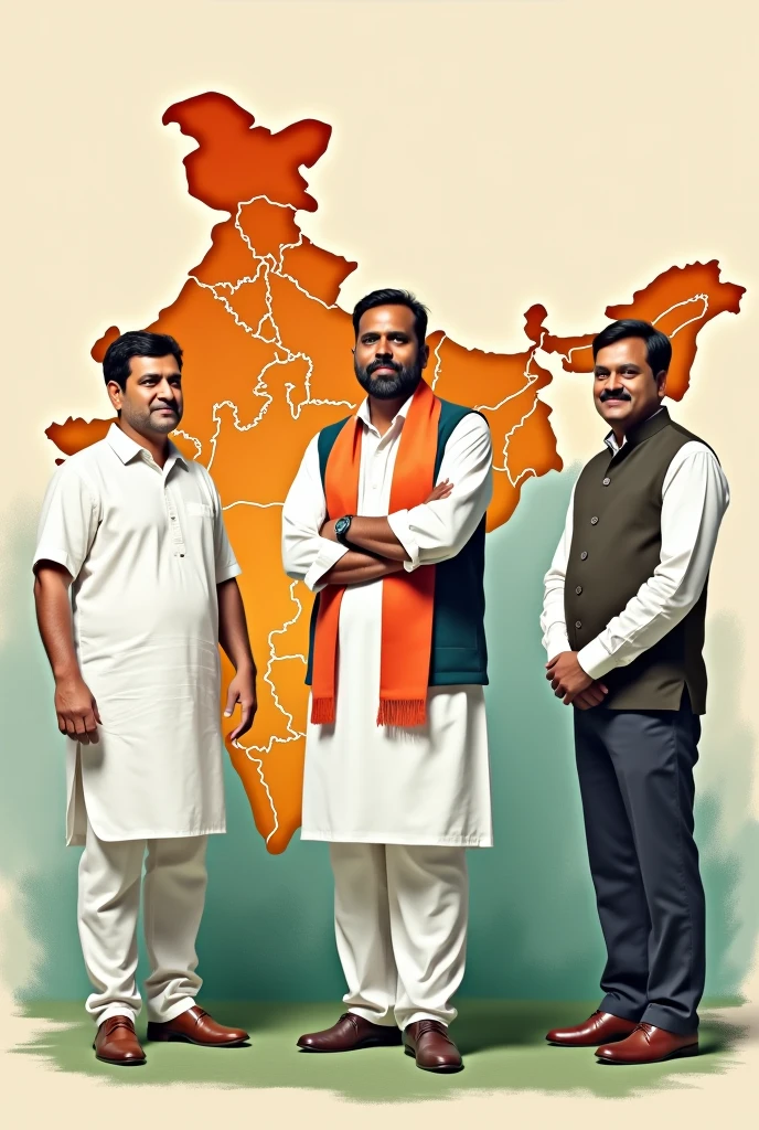 Indian map in background with India youth congress logo in light colours and add rahul Gandhi, sidramaya and dk shivkumar standin next to each other in the right side of the image