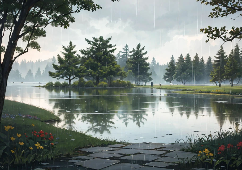A rainy day in pond