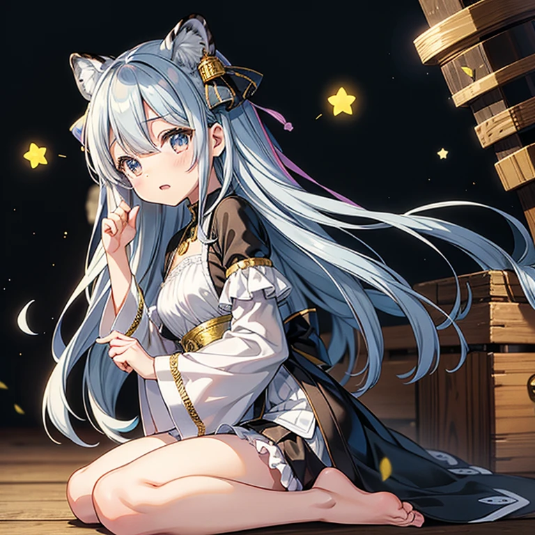 Fantasy、cute白虎の赤ちゃんのぬいぐるみを抱きかかえる人間の美少女、Highest quality、Masterpiece、Dynamic composition、The background is a black and white tiger pattern、cute、