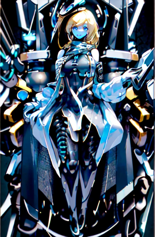 (masterpiece, top quality, best quality, official art, beautiful and aesthetic:1.2), (1girl:1.3), extreme detailed, colorful, highest detailed ((ultra-detailed)), (highly detailed CG illustration), ((an extremely delicate and beautiful)), cinematic light, ((1mechanical girl)),solo, cowboy shot, long shot (machine joints:1.2), ((mechanical limbs)), (blood vessels connected to tubes), (wires and cables attaching to neck:1.2), (character focus), machines are attached to joints, white hair, white skin, looking at viewer, copper button, bronze, (black tights, ) perfect anatomy, blue eyes, ((5 fingers, dynamic pose))
