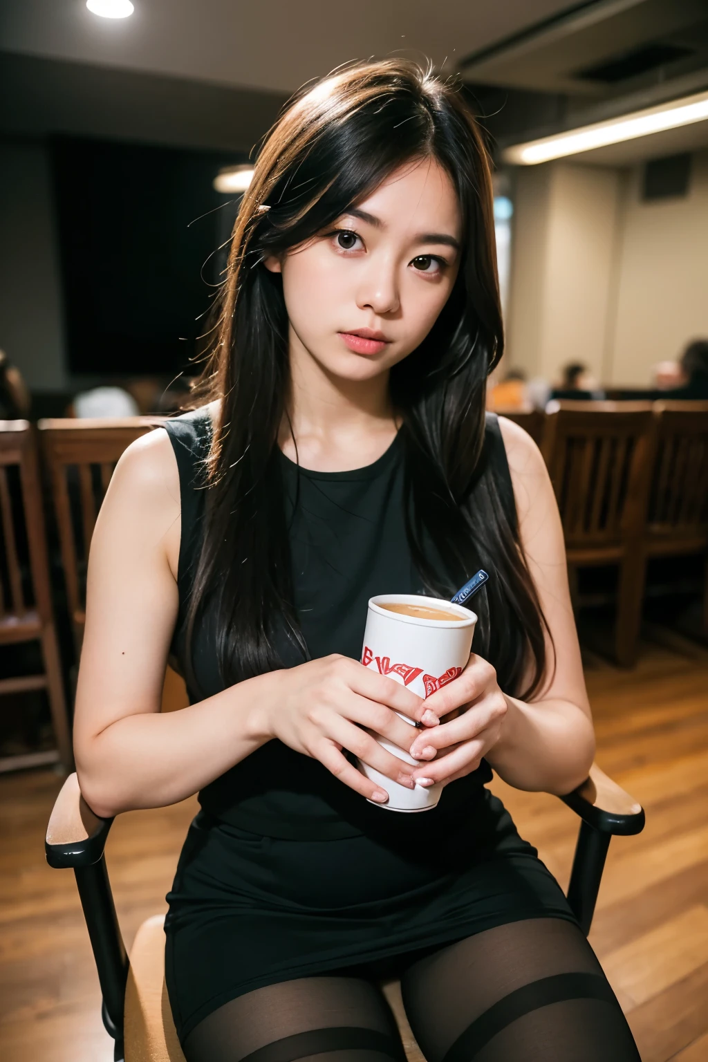 ulzzang-6500-v1.1, (RAW Photos:1.2), (Realistic Photo), Beautifully detailed, (Realistic:1.4), Beautiful eye and face with High Detail, Beautiful eye with High Detail, Japanese , , (Ultra Realistic Pantyhose:1.3), No shoes, Sit on a chair, (Ultra Realistic pantyhose:1. 2), No shoes, Toes, Sit on a chair, Huge file sizes, High resolution, very detailed, Highest quality, [masterpiece:1. 6], shape, very detailed, Hmph, detailed, Highest quality, 8k wallpaper, Cinema Lighting, one person&#39;s, , Perfect shape, タレeyeかわいい, 大きく美しいeye, eye , (( masterpiece)), Highest quality, 1 person, eye shadow, ((Full Body Shot:1.2)), Skirts and pantyhose、Grin、