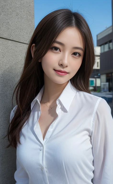masutepiece, Best Quality, Illustration, Ultra-detailed, finely detail, hight resolution, 8K Wallpaper, Perfect dynamic composition, Beautiful detailed eyes, doress,Medium Hair, mid-chest, Natural Color Lip, Random and sexy poses,Smile,businesswoman、Suits、business sui、White shirt、