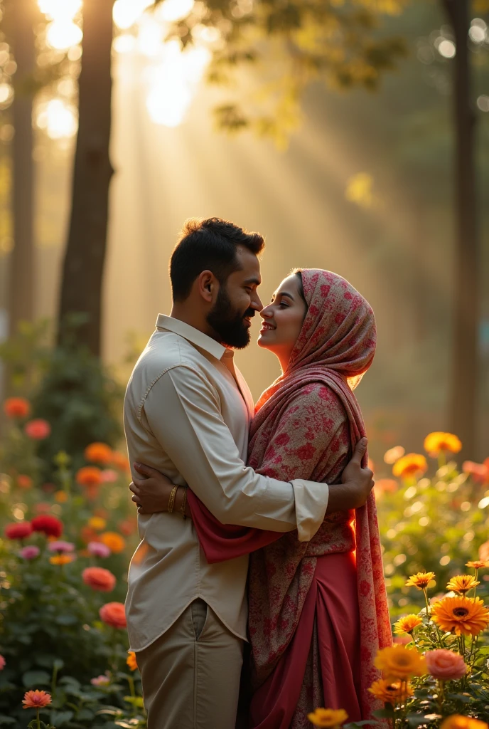 A hijab girl tight hug to a bhagwan hindu men