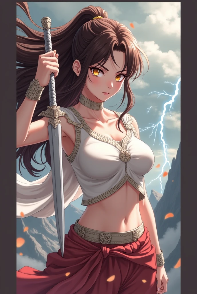 anime woman battle epic scenery scene angry