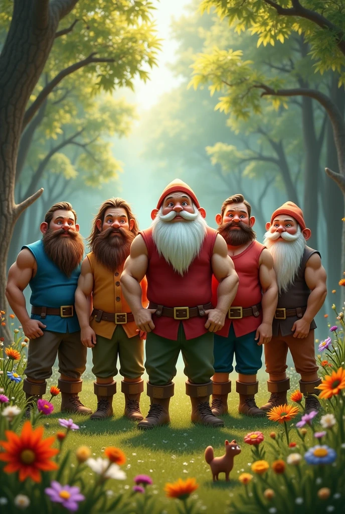 Snow White's seven dwarfs but make it tall, muscular, handsome men