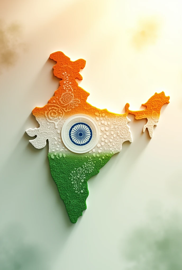 Create an Indian map with light tricolour flag with very light colours