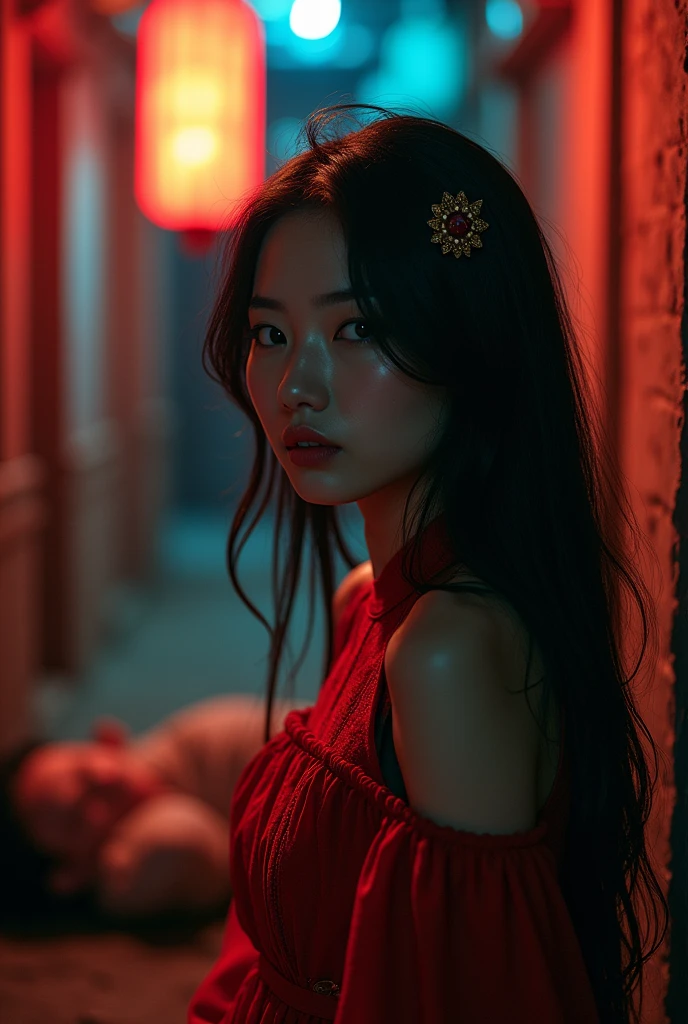 Chinese, very cute beautiful woman, killer stuck a knife in his throat of a boy blindfold bloody in n eck sadism