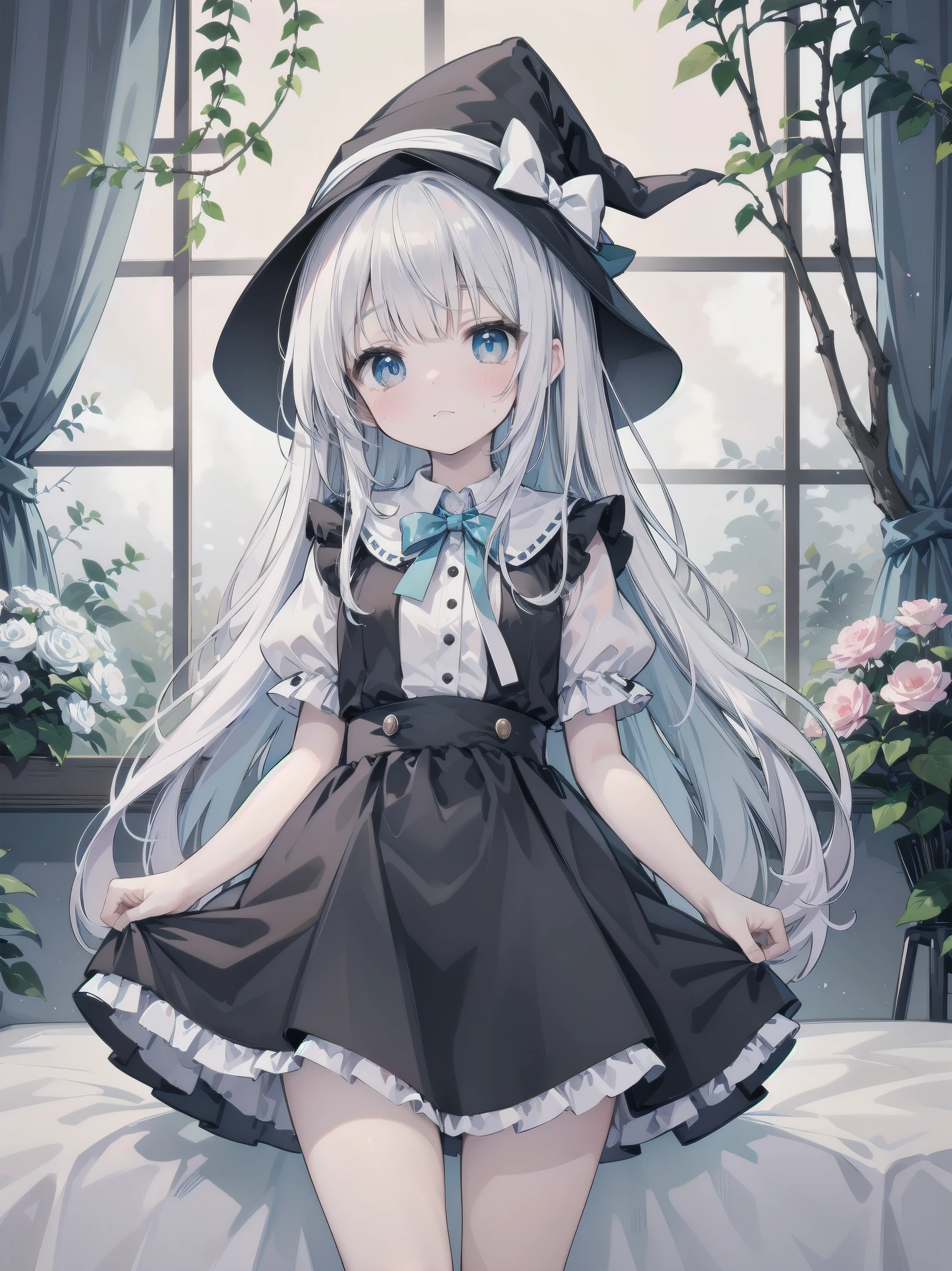 🎶, (🧙♀️), ✡, ✨(black hat), , Alice in Wonderland, Alone, very beautiful, cute, adorable, embarrassed, alone, blue eyes, white skin、look at viewer、looking up,kawaiitech, pastel colors, kawaii, cute colors,Alice in Wonderland, alone, very beautiful, cute, adorable, embarrassed, alone, blue eyes, white skin,skirtlift