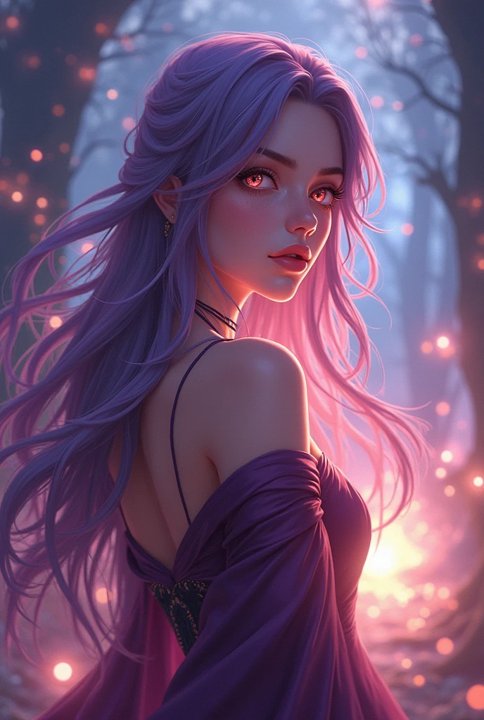 a beautiful anime girl mage, fully nude, flawless skin, perfectly detailed face with big eyes, long eyelashes, small nose, full lips, flowing hair, hourglass figure, standing in a magical fantasy landscape, glowing magical energy, dramatic lighting, cinematic composition, vibrant colors, 8k, hyperrealistic, masterpiece