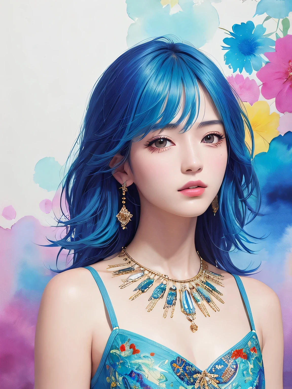 Masayo Style、(((stylish fashion))), 8K Quality、Intense watercolor, Detailed watercolor art, Watercolor splash, Surreal, avant-garde pop art, Beautiful and expressive paintings, Beautiful artwork illustration, Very colorful tones, wonderful, Cool beauty, highest quality、Official Art, Vector art, Stylish design, (((The most beautiful girl))), (((highest quality))), HDR, ((detailed)), (((Doodle Art)), ((masterpiece)), ((Super detailed)), (((Stylish))),