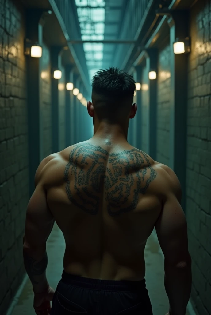 Photographic quality,Super clear photos with a cinematic atmosphere,The content is the back of the prison break male lead,Showing the prison design on his back,A map like a maze,Ultra-clear,The light and shadow effect is quite strong.,8k