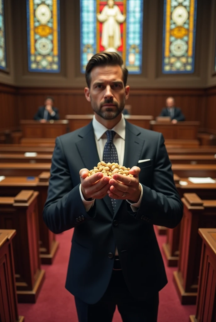 Lawyer with peanuts in hand