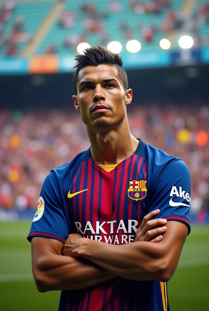 Roanldo wearing barcelona jersey facing towards the camera
