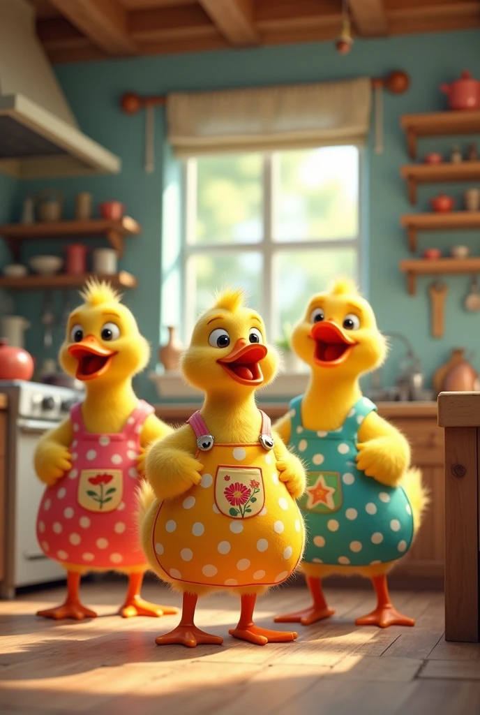 Ducks wearing aprons
